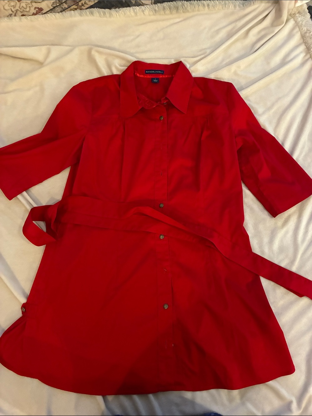 Marciano Red Button-Front Belted Tunic with Collar
